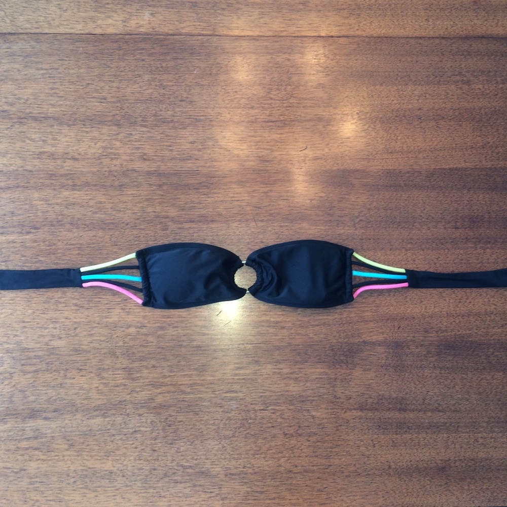 Multi Neon Colored Strappy Black Swimsuit Top - S